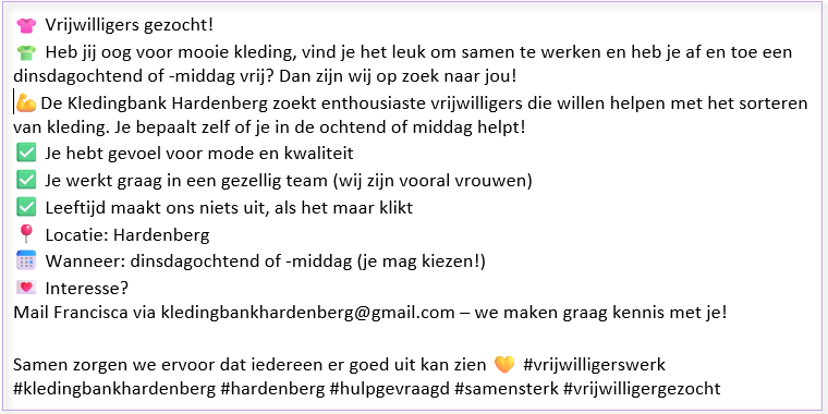 Vrijwilligers gezocht